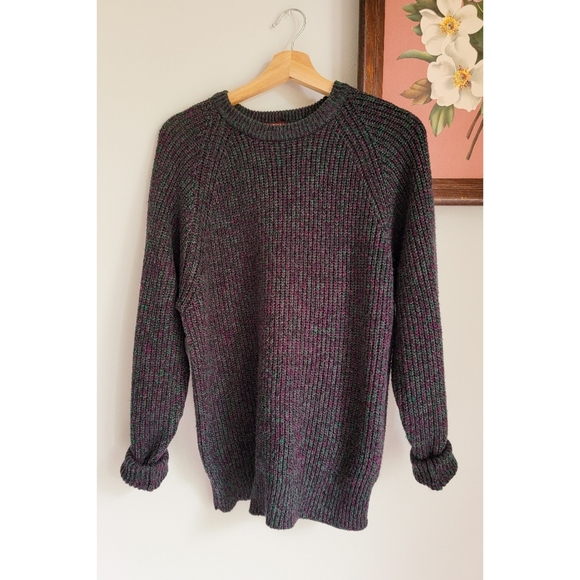 90s Ribbed Crewneck Sweater 1990s Vintage Black Space Dye / Heathered Rib Knit - Picture 13 of 14